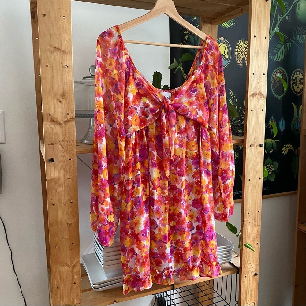 Misa Pink Orange Yellow Floral Chiffon Dress Romper XS - Picture 5 of 16